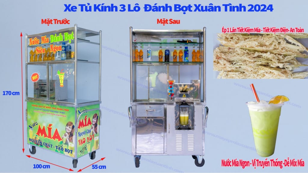 Xe Nước Mía Tủ Kính Siêu Sạch Đánh Bọt