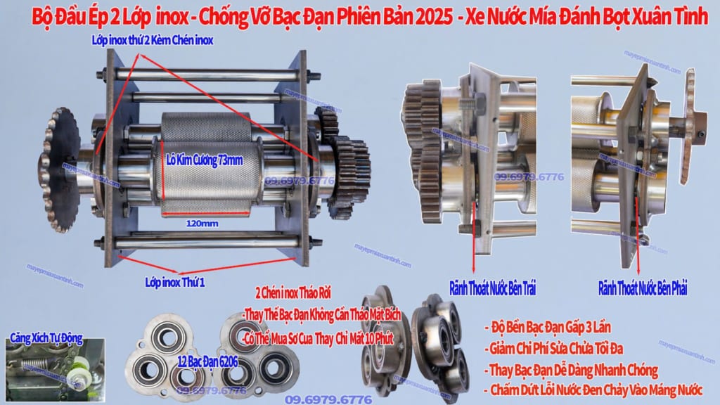 Cấu Tạo Lô ép Máy ép Mía Siêu Sạch Xuân Tình 2025