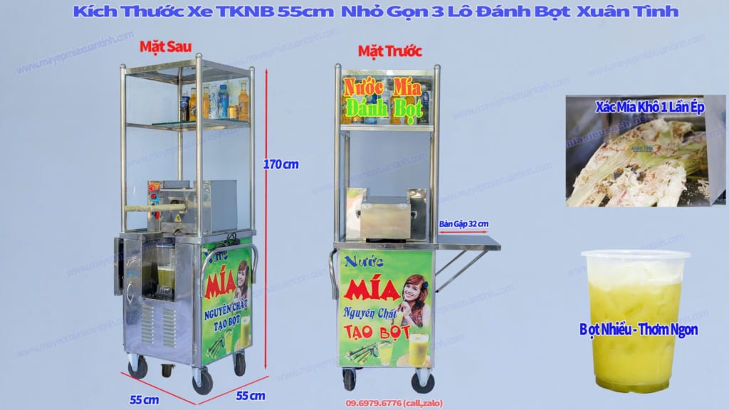 Xe Nước Mía Tủ Kính Nửa Bàn