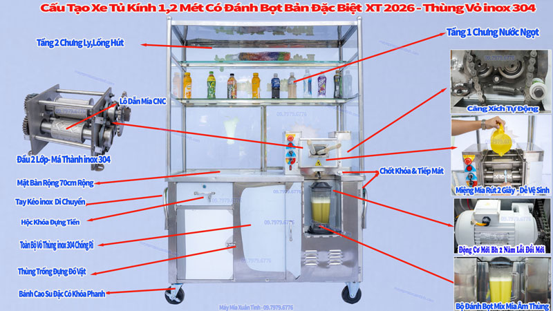 Xe Nuoc Mia 1m2 Inox 304 6